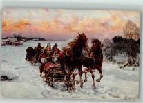 Zwei Schlitten in schneebedeckter Landschaft in der Dämmerung Pferdeschlitten Winter