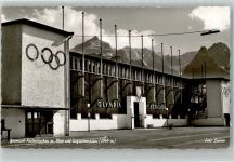 W8100 Garmisch-Partenkirchen Eisstadion Motorrad Olympiade Foto AK