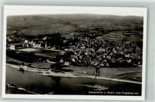 65366 W6222 Geisenheim , Rheingau Foto AK Fliegeraufnahme Schiff Boot Kirche