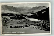 87509 W8970 Bühl a Alpsee Foto AK Fliegeraufnahme des Ortes mit Bootshäusern und Alpenpanorama