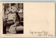 Junge Frau am Klavier Adelskorrespondenz Klavier 1898 Lithographie / Künstlerkarte