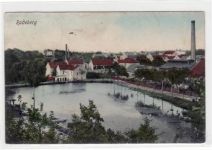 Radeberg mit Teilansicht gelaufen von 1911 kleiner Knick oben links, leichter Stempeldurchdruck, leicht stockfleckig, sonst gut erhalten.