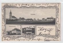 Gruss aus Weidenbach und Triesdorf mit Dorfpartie, Ackerbauschule und Schloss gelaufen 1906 kleiner Knick an der linken oberen Ecke , sonst gut erhalten