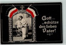 Gott schütze den lieben Vater - Mutter und Kind AK Schwarz-Weiß-Rot 1915