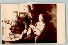 Pfeife Familienbild Stricken 1935 Privatfoto AK