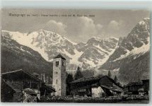 28876 Macugnaga Gebrauchsspuren Chiesa vecchia e vista del M. Rosa