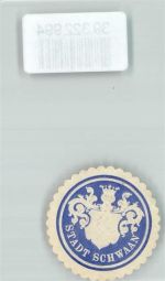 18258 O2625 Schwaan Siegelmarke Wappen Krone Blau Weiß