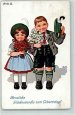 Geburtstag Kinder Tracht Blumen T.S.N Serie 1558 Engelhard, P.O. / POE Künstlerkarte