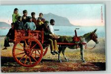 Karren mit Volkstypen Tiergespane AK Esel 1907