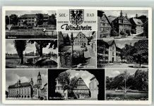 91438 W8532 Bad Windsheim Foto AK Wappen Kurhaus Kornmarkt Schöner Brunnen Kurpark Dr.Martin Luther Platz Rathaus Kirche St.Kilian Oldtimer