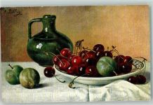 Stilleben Kirschen Wein Billing, M. 1908 Künstlerkarte