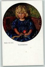 Trotzköpfchen Mädchen Apfel Passepartout sign.Walter Diez Galerie Münchner Meister Nr.341 Künstler Künstlerkarte