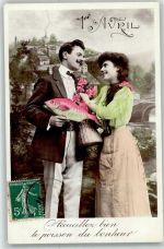 1 April Fisch Rosen Motiv Frankreich 1908