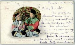 Ein bisschen Klatsch Kinder Tracht Motiv Japan 1907 Gebrauchsspuren