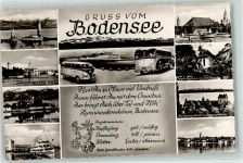 W3429 Bodensee VW Bus Dampfer Häfen Schloss Montfert Wasserburg Spruch Omnibus Foto AK