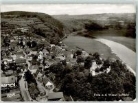 37647 W3453 Polle , Weser - Fliegeraufnahme mit Burgruine