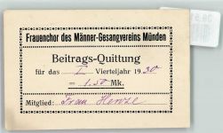 34346 W3510 Münden KEINE AK Beitrags-Quittung Männer-Gesangsverein