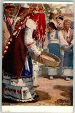 Sofia Sophia Künstlerkarte Mrkvicka Tracht Marktszene Ort lt. Verlag
