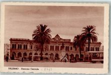 90100 Palermo Foto AK Hauptbahnhof Denkmal Straßenbahn