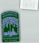 85232 W8066 Unterbachern , Kr Dachau Vignette Obstplantage Weinbreite Baum Kirche Reklamemarke
