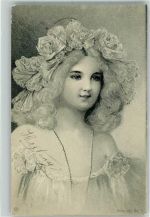 Kind mit Blumenschmuck im gelockten Haar Haarmode 1903 Lithographie