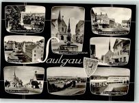 88348 W7968 Saulgau Foto AK Schiller Denkmal Hauptstrasse Ev. Kirche Hotel Post Rathaus