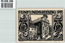 33098 W4790 Paderborn 1921 Notgeldschein 75 Pfennig Paters Kirche
