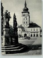 Zatec Saaz Foto AK Denkmal Marktplatz Foto Kleiner
