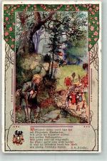 Wallfahrer ziehen durch das Tal ..... Prozessionszug Wandersmann Victor v. Scheffel Künstlerkarte