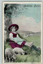 Kind Barfuß Hirtin mit Schafe Ostern Hirte 1911