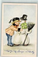 Kind Kleeblatt HACO 7861 Künstlerkarte Schneemann Gebrauchsspuren