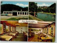 59581 W4788 Hirschberg , Westf - Schwimmbad Auto Oldtimer Gasthaus Waldfrieden