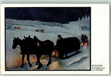 sign. Munscheid Pferdeschlitten Winternacht im Gebirge Nr.73 Teubner Künstlerkarte