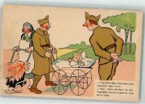 sign. Spahn V. Uniform Soldat Baby Krankenschwester Militär Karikatur Künstlerkarte