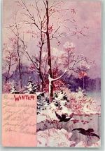 Winter Raben Jahreszeit Lithographie