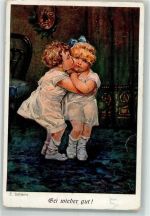 Kleines Kind küsst anderes auf die Wange Marke J.S.C. 6222 Schlemo, E. 1926 Künstlerkarte