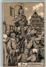 W8500 Nürnberg Mittelalter Falschspieler Strafe Lithographie / Künstlerkarte