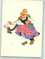 sign. Hahn Tracht Hahn Kunstverlag Ruhpolding Nr. 15 Volkstanz Künstlerkarte
