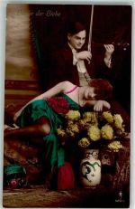 Frau Paar Blumen in Vase Lieder der Liebe Streichinstrument 1920