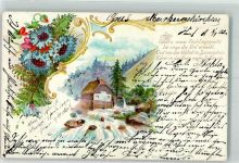 mit Glimmer/Glitzerauflage Enzian Bach Spruch Mühle 1902 Lithographie