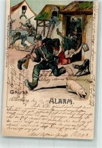 Soldaten Schweine Hunde Gruss Alarm Militär Karikatur 1903 Lithographie