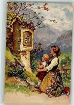 Mutter mit Kind sign. F. Flurkreuz / Marterl Künstlerkarte