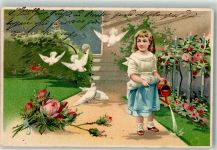 Kind Rosen Taube 1899 Lithographie