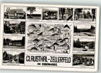 38678 W3392 Clausthal-Zellerfeld 1954 - Marktkirche Mühle Kirche St. Salvatoius Landkarte