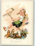 Kind Gärtnerin sign. Lotte Oldenburg Wittig Verlag Schwerdtfeger 9555 Beruf Künstlerkarte