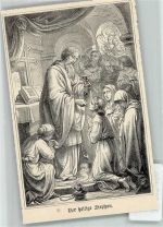 Stahlstich um 1880, der heilige Stephan , Abendmahl Christliche Persönlichkeit Heiligenbild