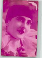 Grell geschminktes Gesicht eines Harlekins Bleuet 1045 Clown 1928 Gebrauchsspuren