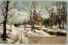 sign. Guggenberger T. Sonntag Pferdeschlitten Tag 1902 Künstlerkarte