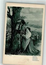 Frau Gebet Andacht sign. O.P. Berg Flurkreuz / Marterl Künstlerkarte