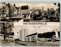 06667 O4850 Weißenfels , Saale 1974 Foto AK Denkmal Schusterjunge Schwimmbad Karl-Mars-Platz